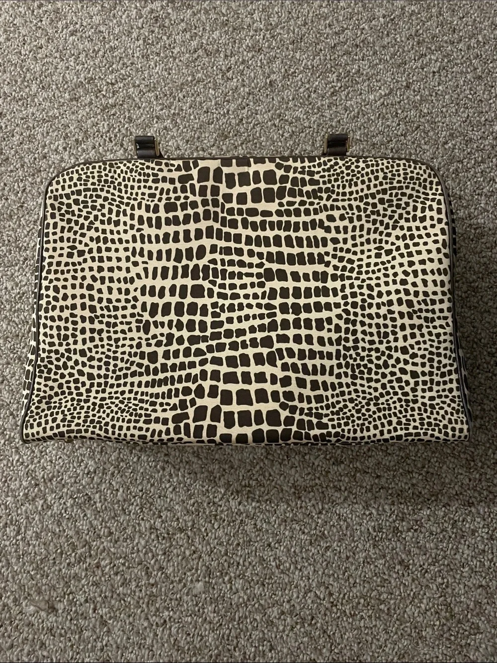 kate spade Brown and Cream Croc-Print Travel Bag
